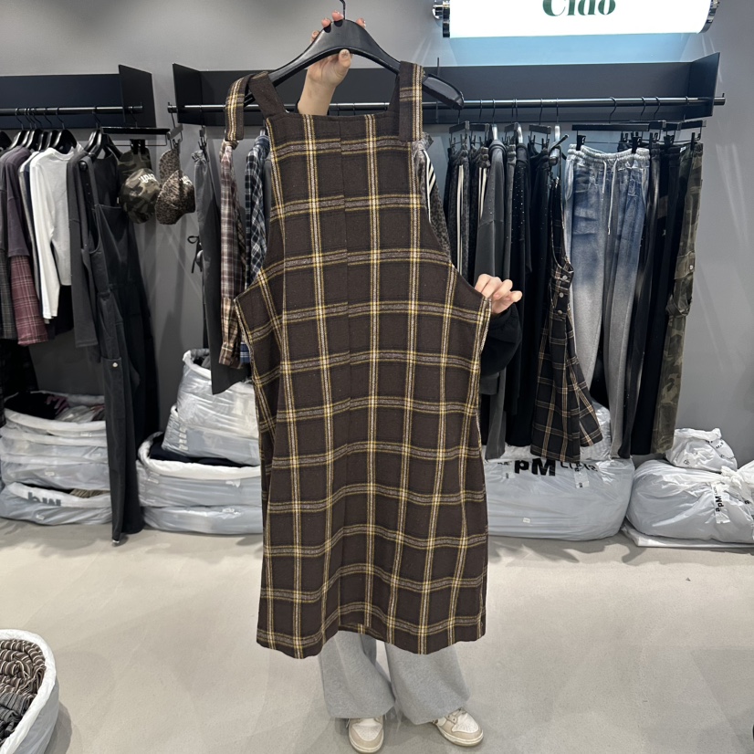 CIDO韓國直郵女裝新品休閑人氣時尚熱賣連衣裙吊帶裙格子Cido連衣裙