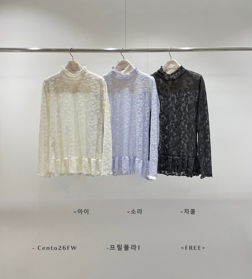 CENTO韓國直郵女士新款真品熱賣休閑襯衫蕾絲衫荷葉邊高領CENTO襯衫/蕾絲衫