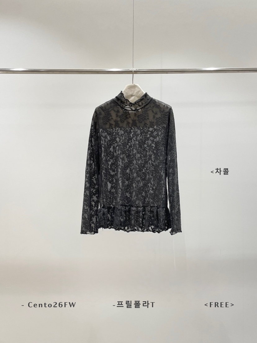 CENTO韓國直郵女士新款真品熱賣休閑襯衫蕾絲衫荷葉邊高領CENTO襯衫/蕾絲衫圖色2