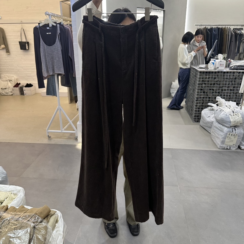 GARDEN LAYER東大門實拍女士新款休閑休閑褲含腰繩燈芯絨褶裥GARDEN LAYER休閑褲圖色3棕色