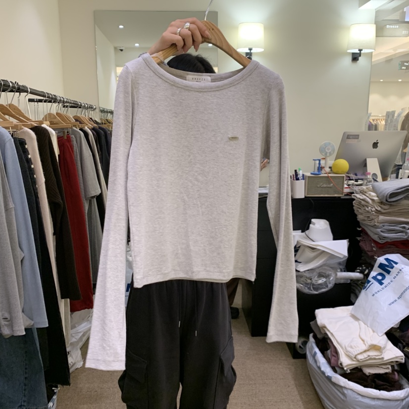 BREEZE韓國代購女士新款時尚熱賣真品推薦人氣長袖T恤圓領BREEZE長袖T恤圖色3灰