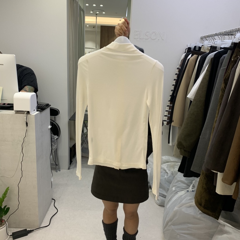 ELSON韓國直郵女裝新款人氣時尚推薦熱賣長袖T恤高領紐扣ELSON長袖T恤