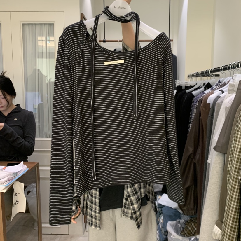 LE AHICON東大門實拍女裝新款時尚推薦真品長袖T恤含脖帶Le Ahicon長袖T恤圖色2