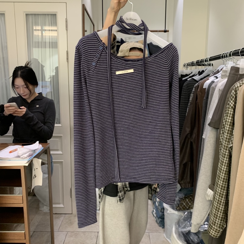 LE AHICON東大門實拍女裝新款時尚推薦真品長袖T恤含脖帶Le Ahicon長袖T恤圖色4