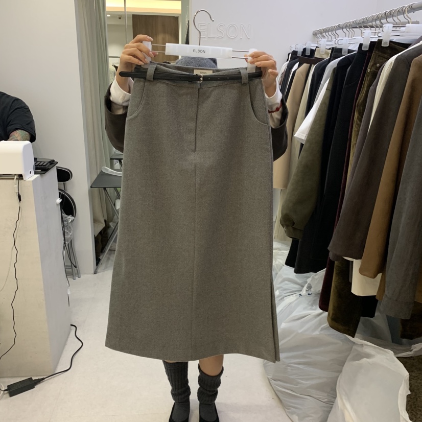 ELSON韓國代購女裝新款休閑真品人氣時尚熱賣長裙不含腰帶ELSON長裙圖色1