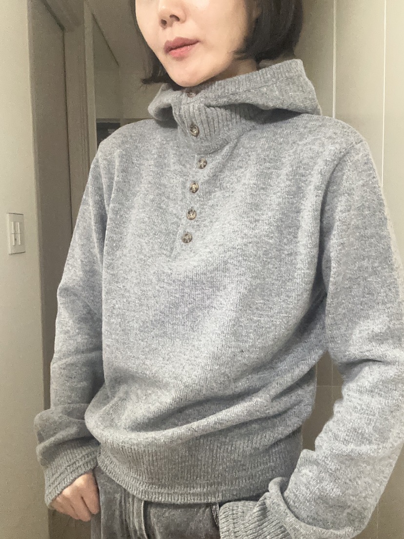 EDITION-P東大門實拍女士新款熱賣人氣真品針織衫紐扣連帽EDITION-P針織衫