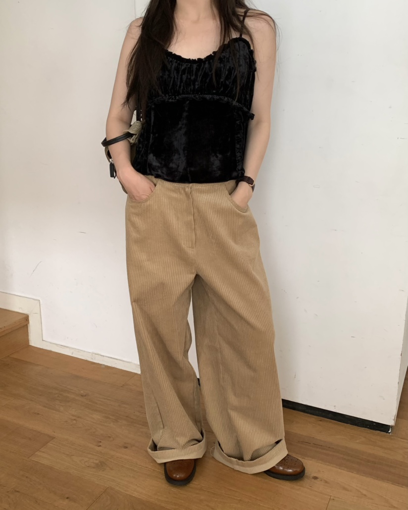 PEBBLE東大門代購女士新款真品人氣休閑吊帶背心天鵝絨褶皺PEBBLE吊帶/背心