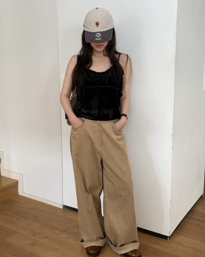 PEBBLE東大門代購女士新款真品人氣休閑吊帶背心天鵝絨褶皺PEBBLE吊帶/背心