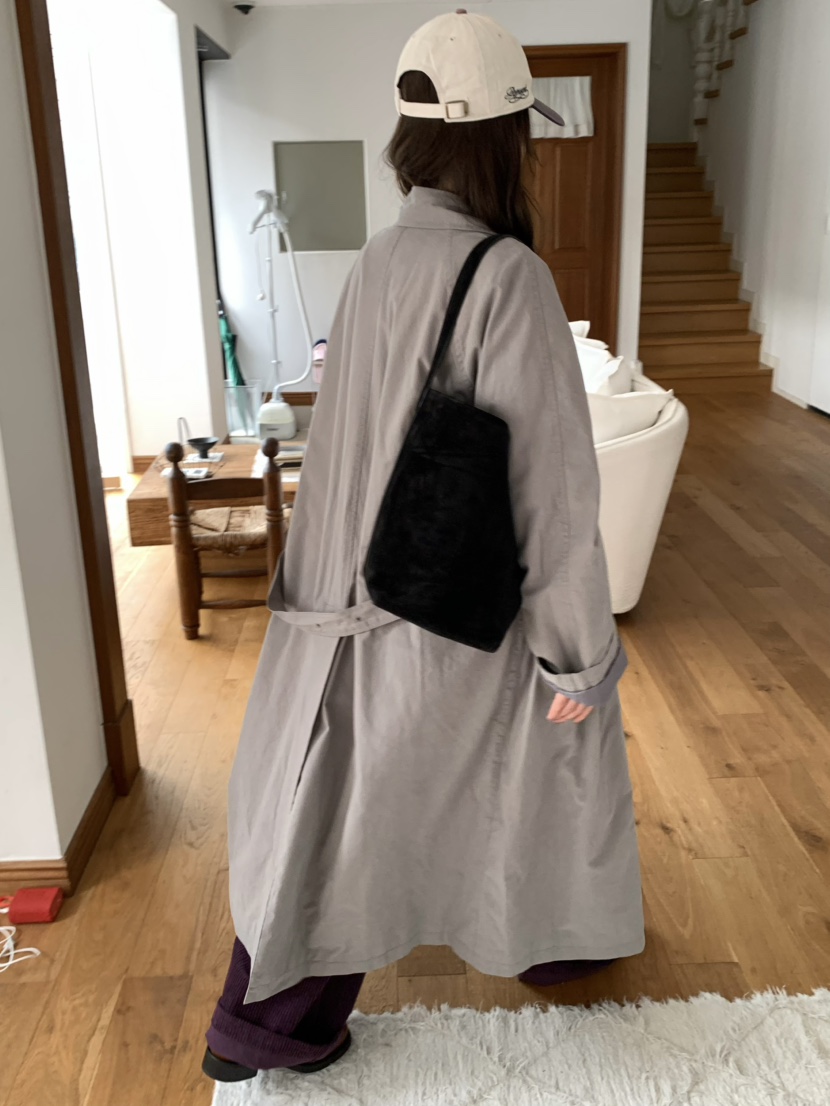 PEBBLE東大門代購女裝新款熱賣人氣真品長款風衣含腰帶絎縫PEBBLE長款風衣
