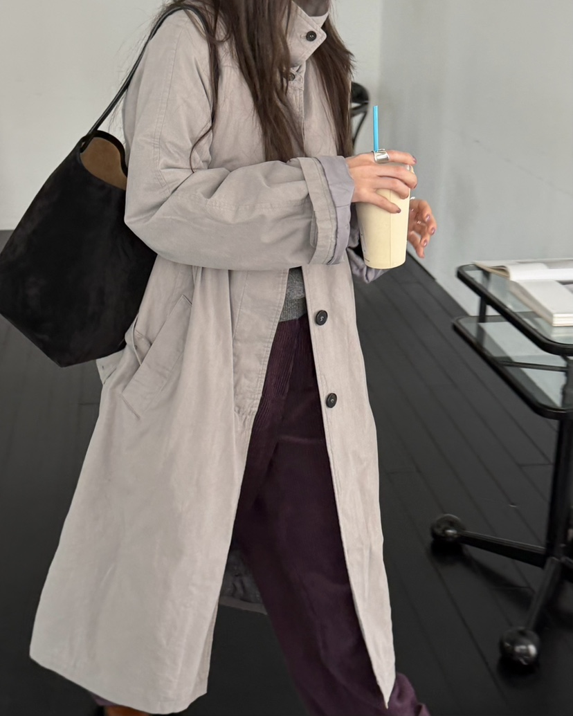 PEBBLE東大門代購女裝新款熱賣人氣真品長款風衣含腰帶絎縫PEBBLE長款風衣
