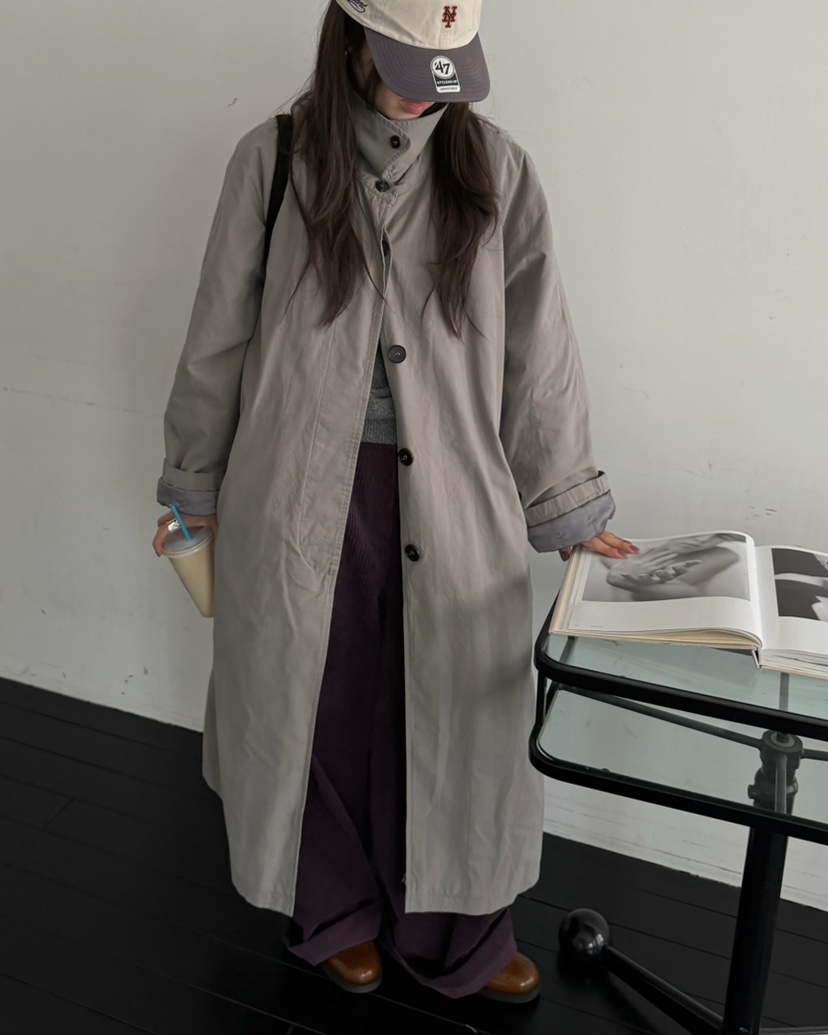 PEBBLE東大門代購女裝新款熱賣人氣真品長款風衣含腰帶絎縫PEBBLE長款風衣