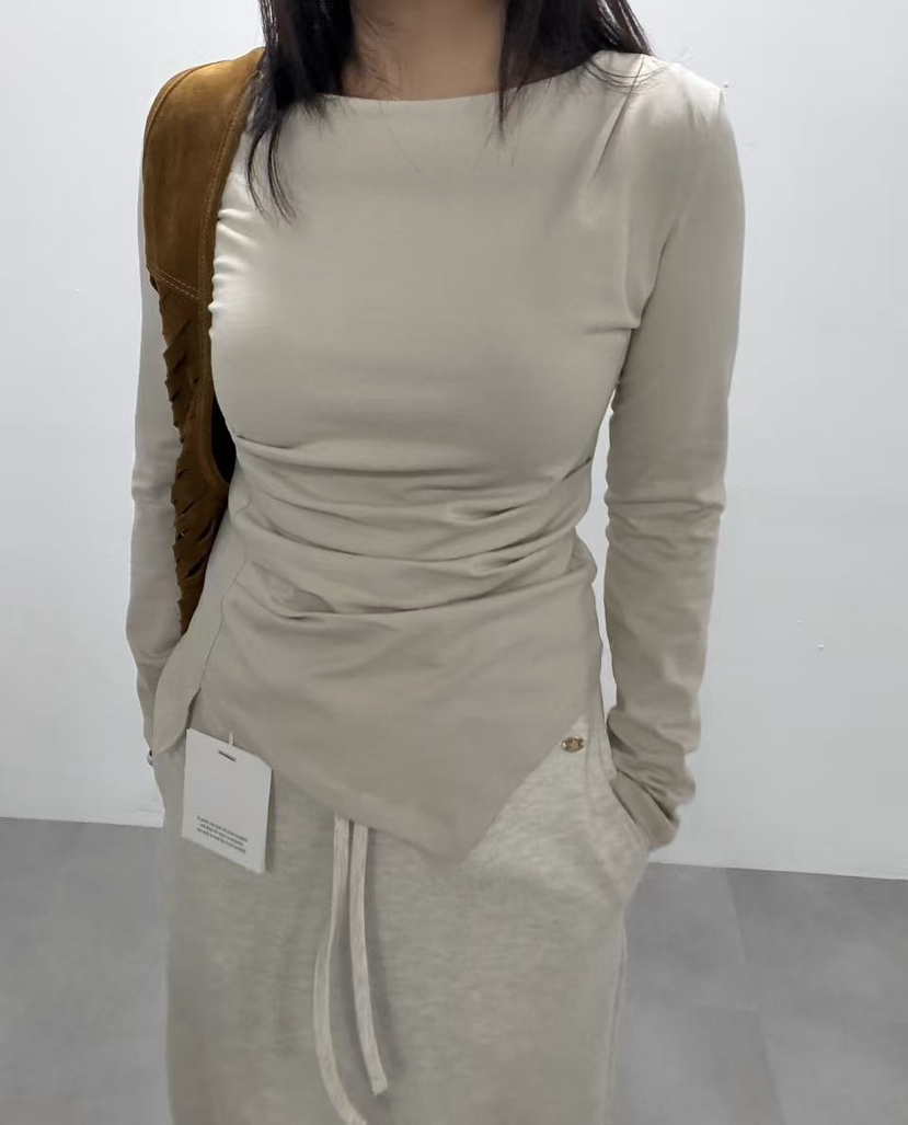 J CRANE-A韓國代購女裝新品時尚熱賣真品休閑長袖T恤褶裥J CRANE長袖T恤