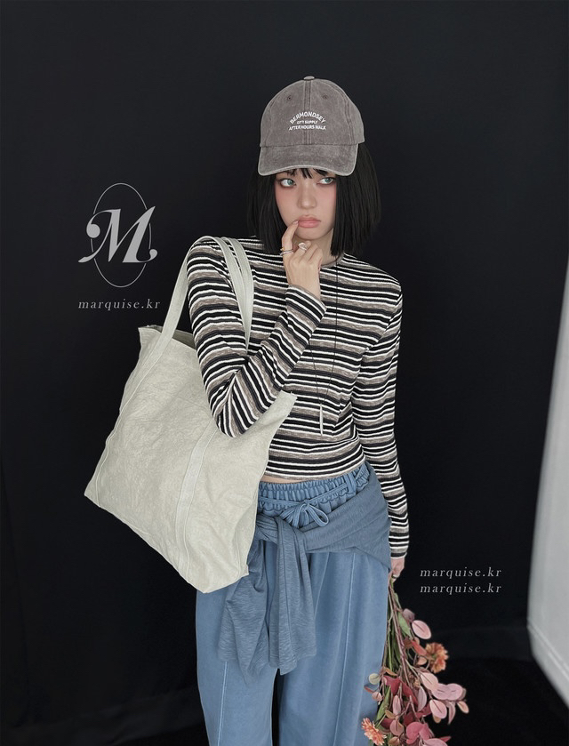 PLANTS ON GRAY韓國直郵女士新品真品推薦職業長袖T恤條紋PLANTS ON GRAY長袖T恤