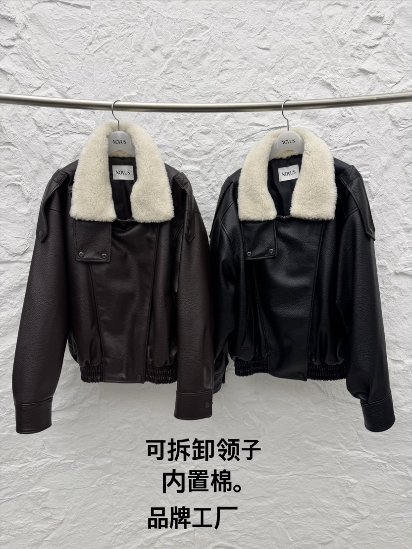 NOVUS東大門實拍女裝新品人氣休閑時尚皮衣毛領可拆可拆卸NOVUS皮衣