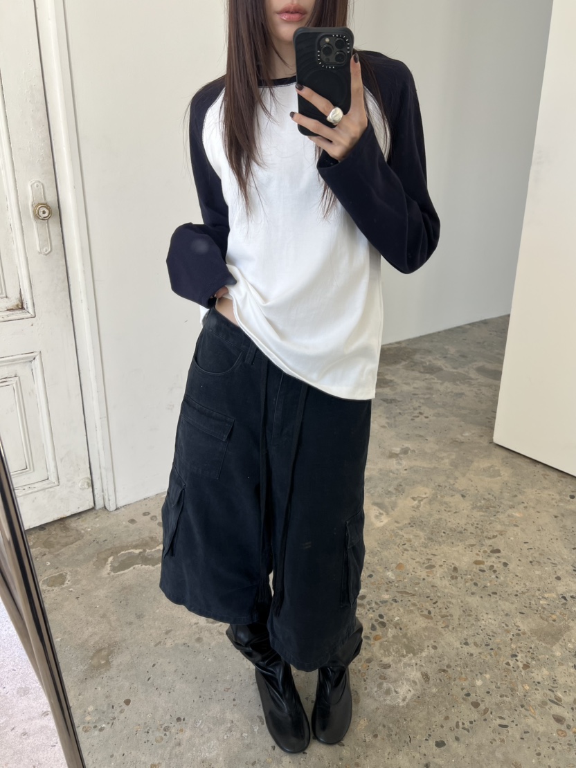 NOVUS韓國直郵女裝新款熱賣人氣真品推薦長袖T恤插肩袖撞色NOVUS長袖T恤