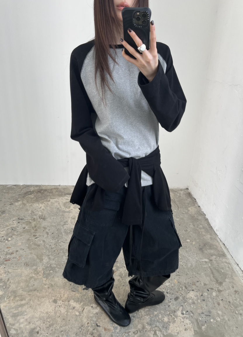 NOVUS韓國直郵女裝新款熱賣人氣真品推薦長袖T恤插肩袖撞色NOVUS長袖T恤