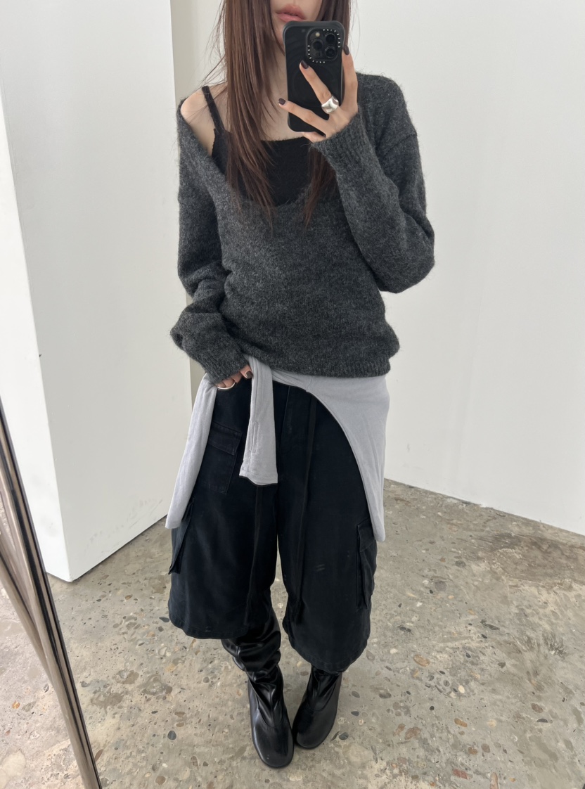 NOVUS東大門直郵女士新品休閑時尚真品人氣針織衫深U領雙面NOVUS針織衫