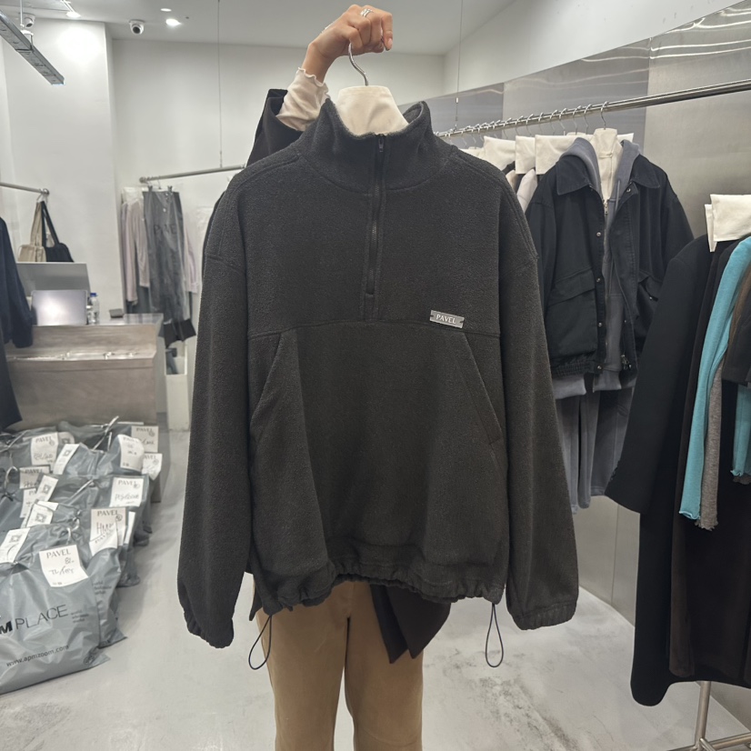 PAVEL韓國代購女士新品熱賣休閑時尚推薦人氣衛衣半拉鏈抓絨PAVEL衛衣圖色2黑色