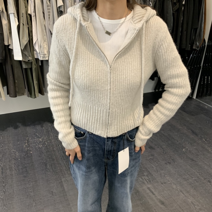 OBJECT東大門代購女士新款時尚毛衣拉鏈連帽衫羊駝毛短款OBJECT毛衣圖色3