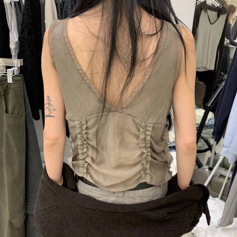 PADO東大門代購女裝新品人氣休閑真品熱賣吊帶背心復古褶邊PADO吊帶/背心