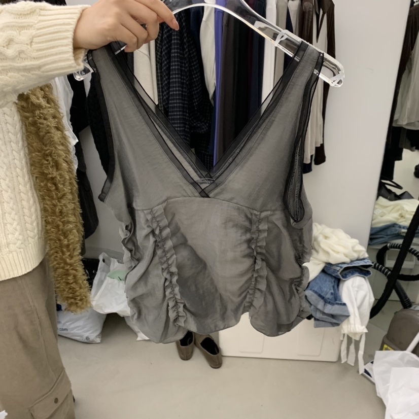 PADO東大門代購女裝新品人氣休閑真品熱賣吊帶背心復古褶邊PADO吊帶/背心圖色1