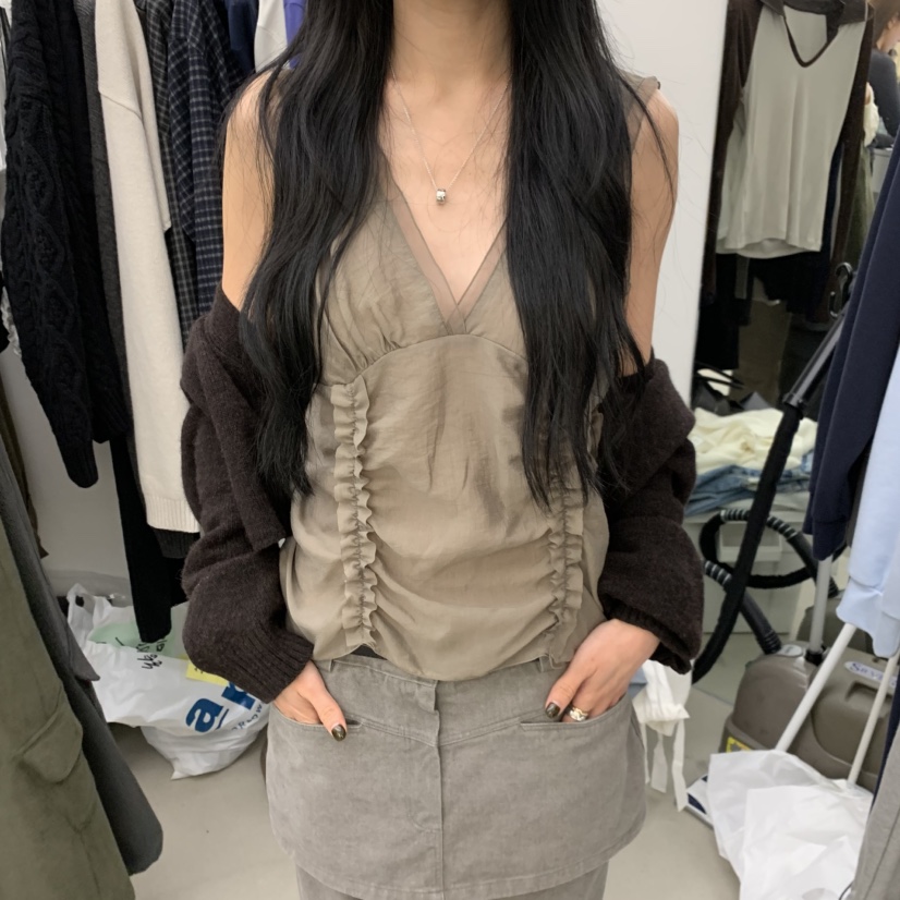 PADO東大門代購女裝新品人氣休閑真品熱賣吊帶背心復古褶邊PADO吊帶/背心圖色2