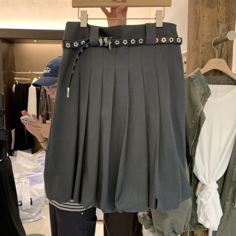 RAWROW韓國代購女裝新品休閑半身裙中短裙不含腰帶百褶褶裙RAWROW半身裙/中短裙圖色2深灰