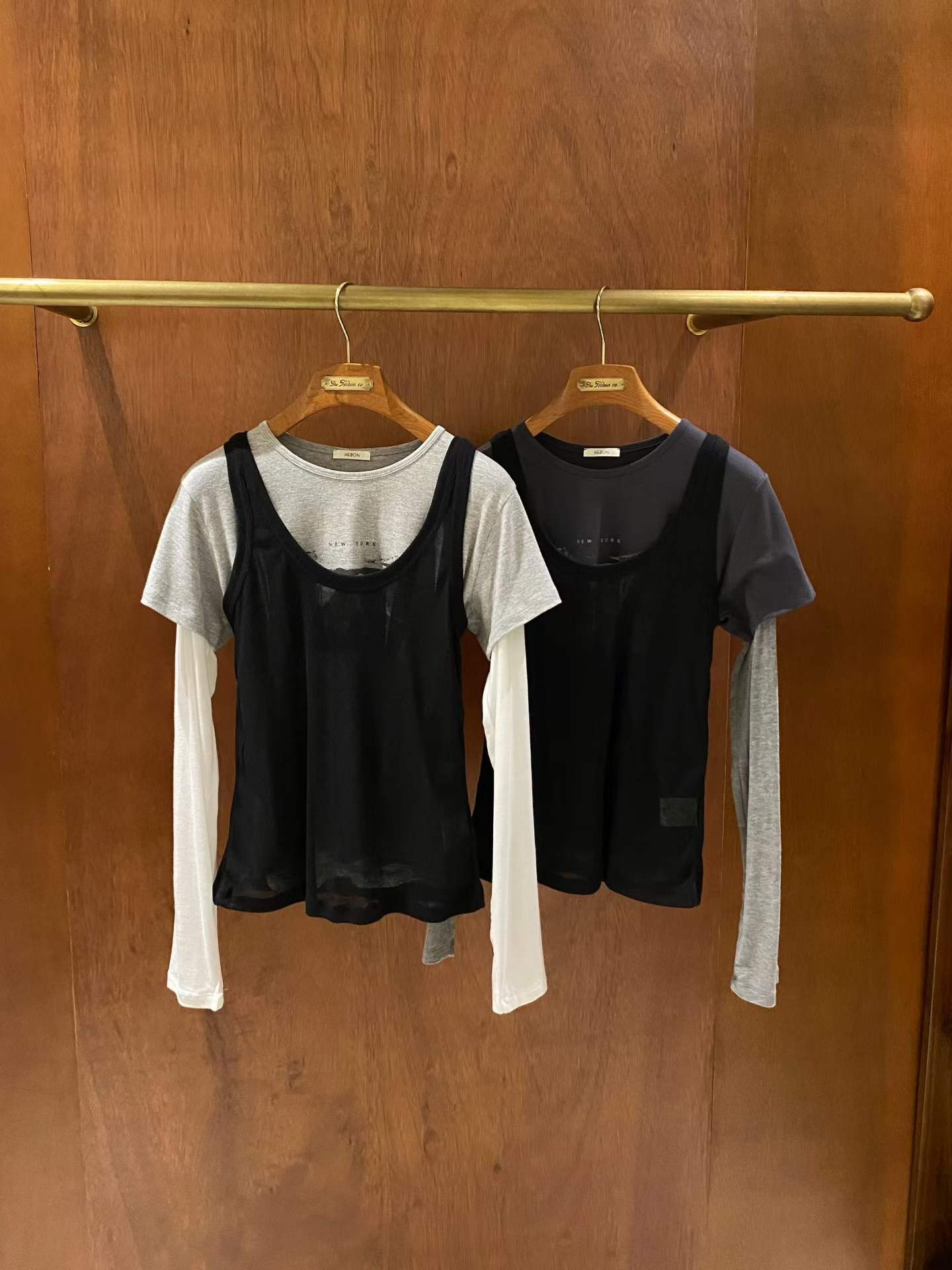 HEBON東大門實拍女士新品熱賣休閑時尚真品推薦套裝假兩件HEBON套裝