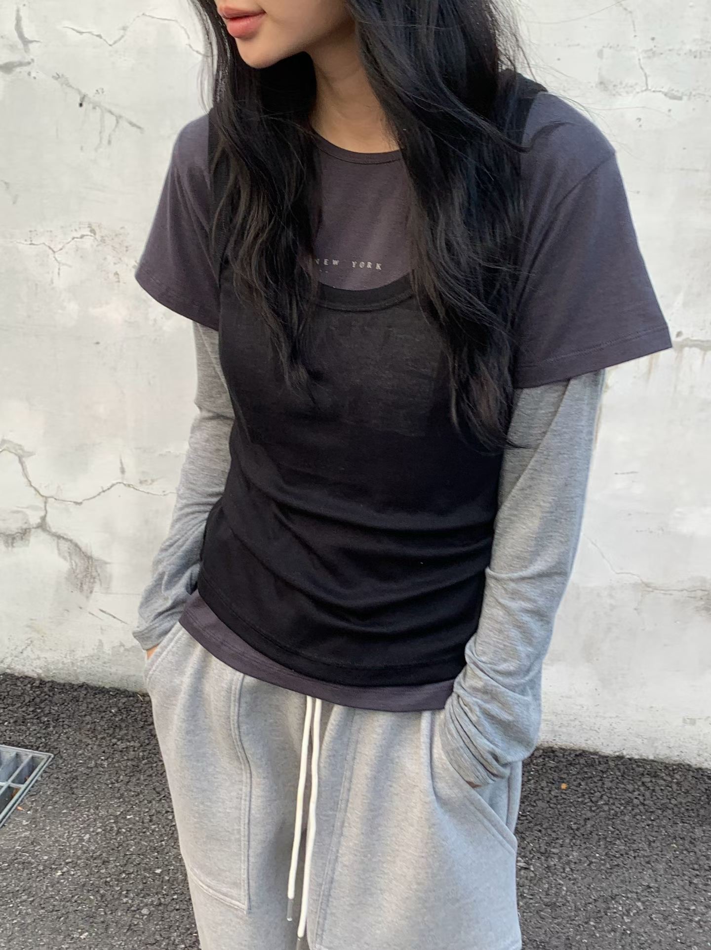 HEBON東大門實拍女士新品熱賣休閑時尚真品推薦套裝假兩件HEBON套裝圖色2