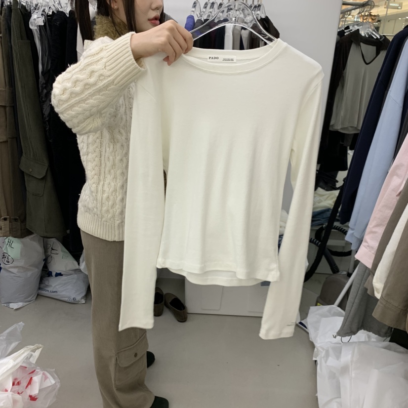 PADO韓國直郵女士新款推薦休閑時尚真品熱賣人氣長袖T恤字母PADO長袖T恤圖色1白