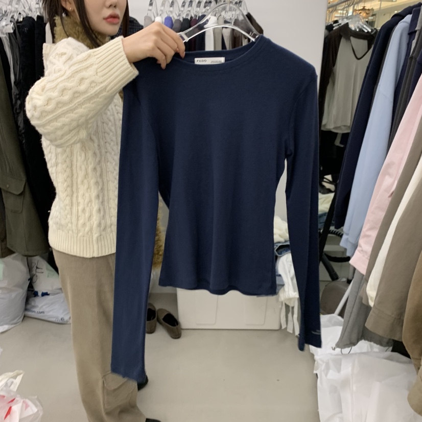 PADO韓國直郵女士新款推薦休閑時尚真品熱賣人氣長袖T恤字母PADO長袖T恤圖色3深藍色