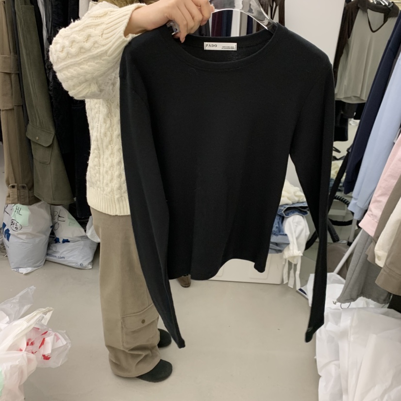 PADO韓國直郵女士新款推薦休閑時尚真品熱賣人氣長袖T恤字母PADO長袖T恤圖色4黑