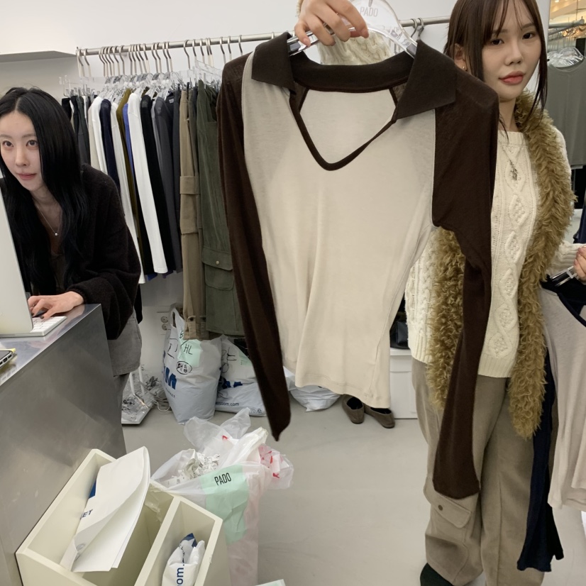 PADO東大門實拍女士新品時尚推薦休閑熱賣真品人氣長袖T恤PADO長袖T恤圖色2棕色