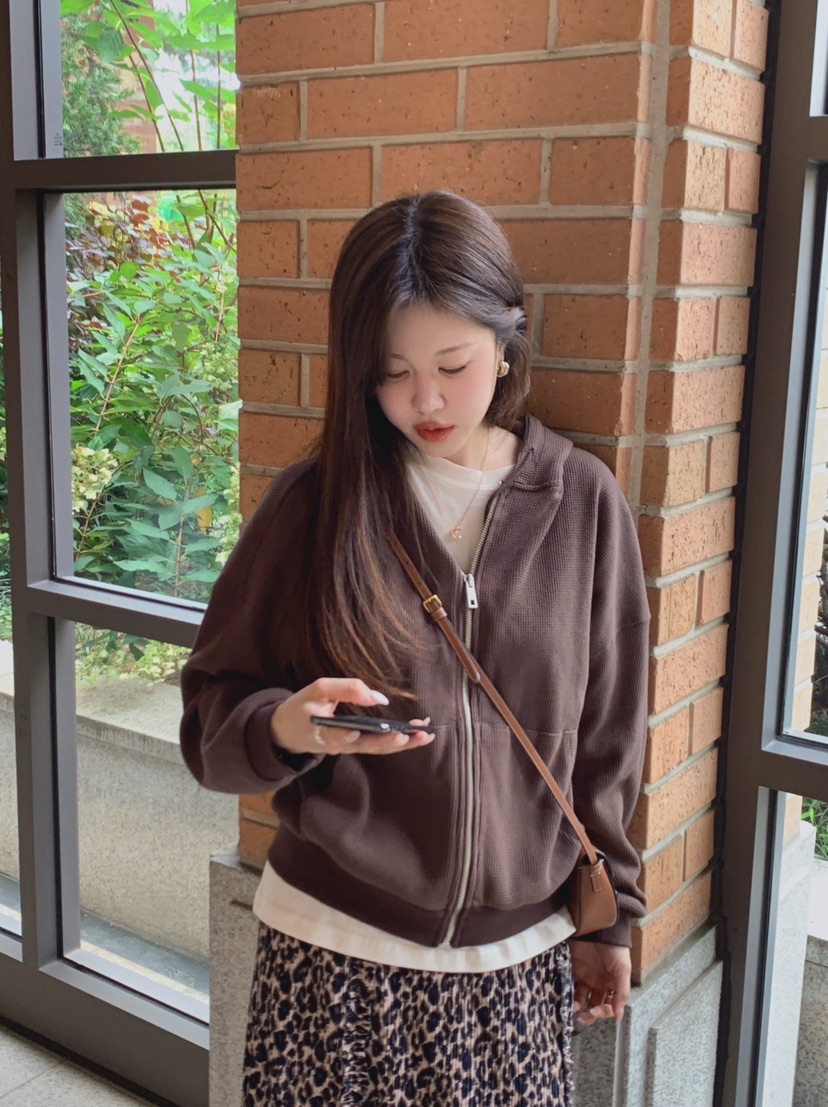 LA CREME東大門直郵女裝新品真品休閑衛衣拉鏈連帽衫華夫格LA CREME衛衣