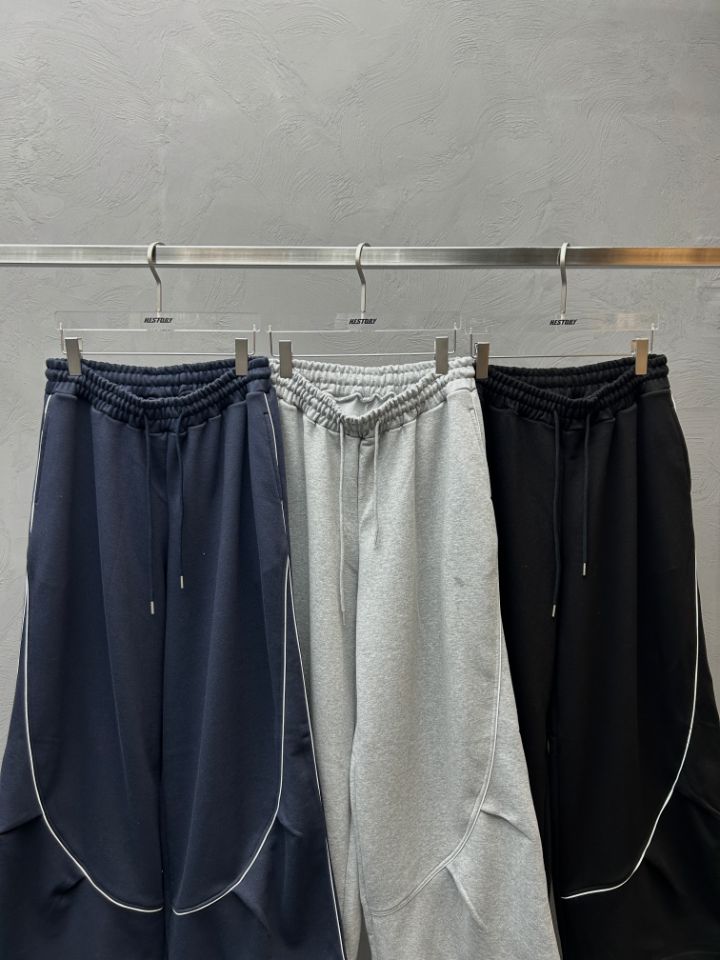 HESTORY東大門代購女裝新品休閑休閑褲男女同款毛圈布條紋HESTORY休閑褲