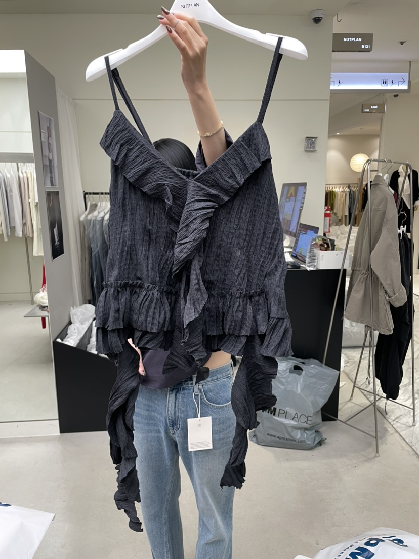 NUTPLAN韓國直郵女裝新品推薦真品休閑時尚吊帶背心荷葉邊NUTPLAN吊帶/背心圖色1