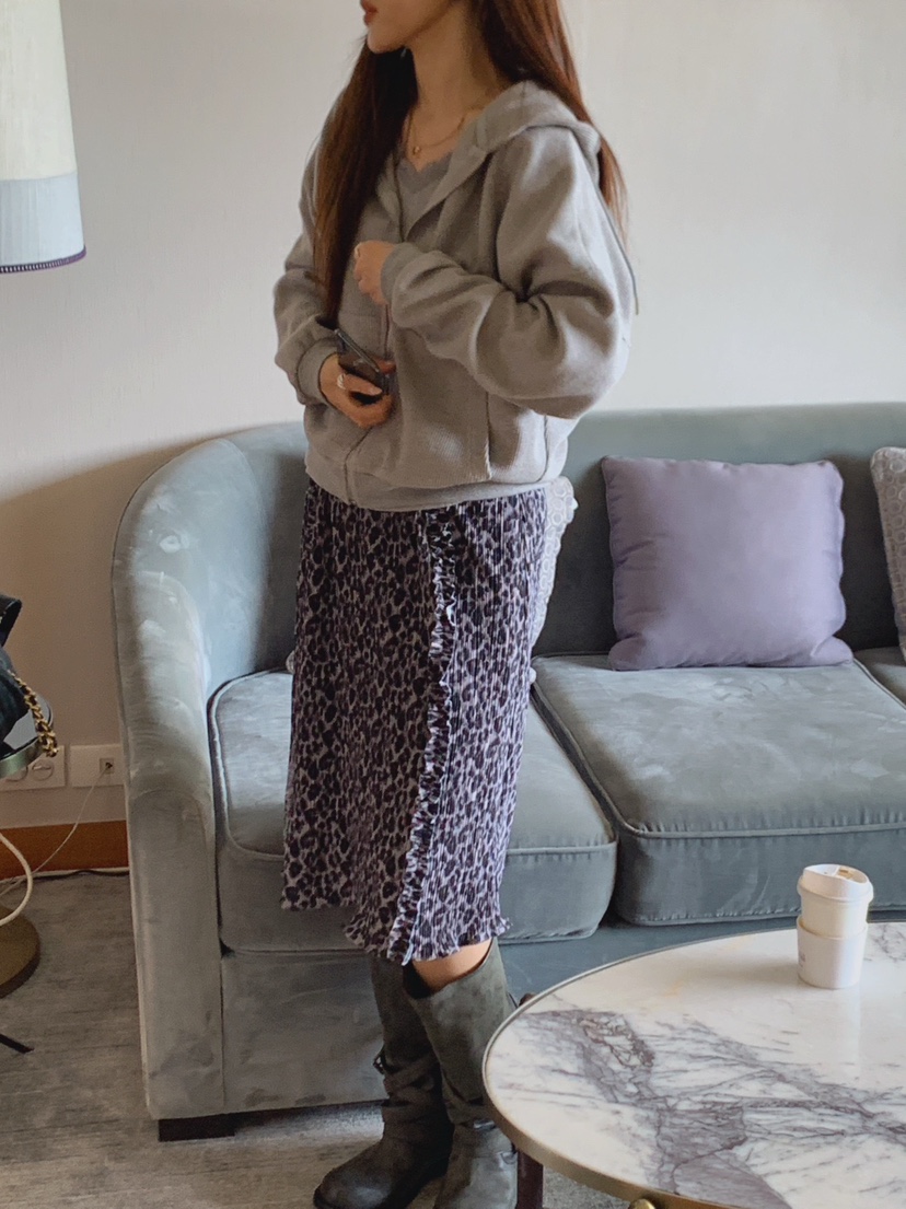 LA CREME東大門代購女士新款人氣休閑半身裙中短裙豹紋褶皺LA CREME半身裙/中短裙