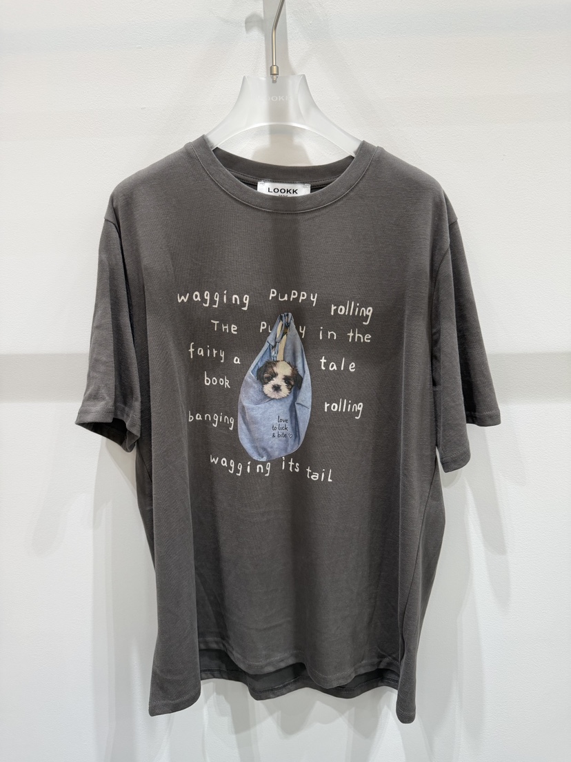 LOOKK/MIMME韓國代購女裝新款人氣休閑推薦真品熱賣T恤狗狗LOOKK/MIMMET恤圖色2