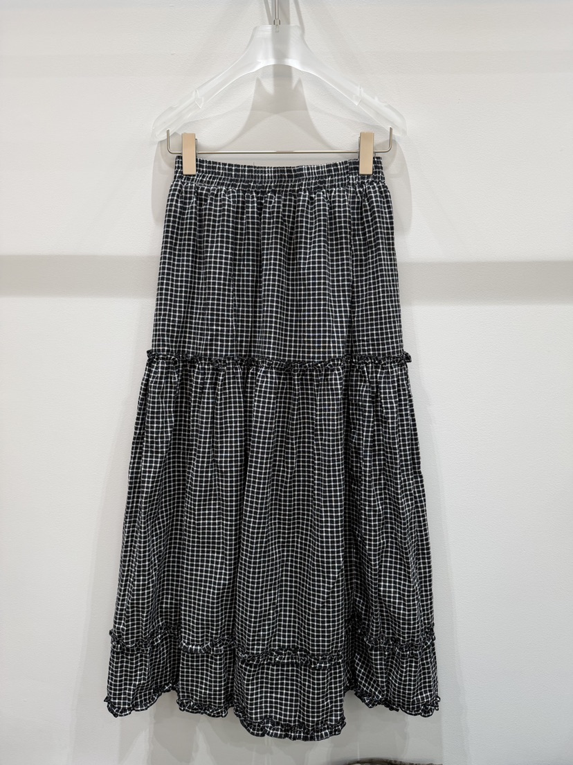 LOOKK/MIMME東大門代購女裝新款休閑推薦時尚長裙格紋褶邊LOOKK/MIMME長裙