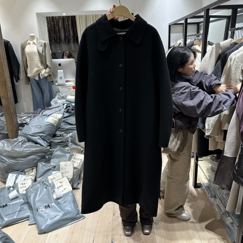 BRUNI/RICOTTA韓國代購女士新品休閑中長款大衣含腰帶羊絨BRUNI/RICOTTA中長款大衣圖色2