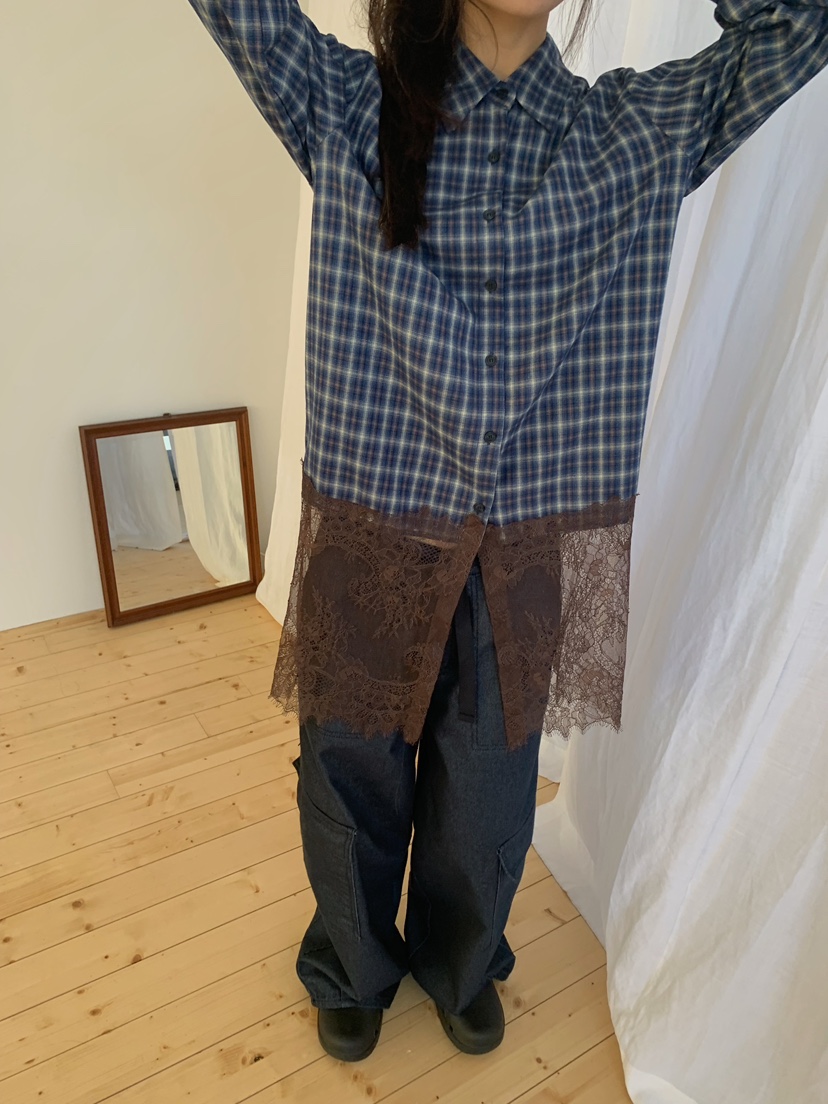 CAMEL-P東大門直郵女裝新品真品襯衫蕾絲衫格子蕾絲Came_l 家襯衫/蕾絲衫