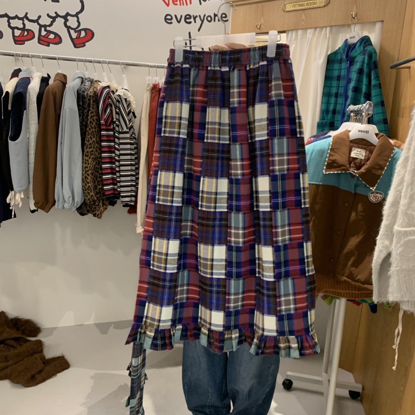 VENTI韓國直郵女裝新款真品時尚熱賣半身裙中短裙舒適的格子VENTI半身裙/中短裙