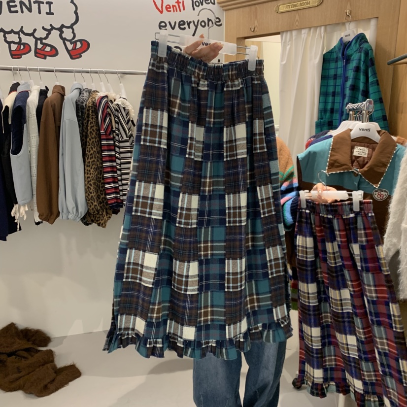 VENTI韓國直郵女裝新款真品時尚熱賣半身裙中短裙舒適的格子VENTI半身裙/中短裙圖色2
