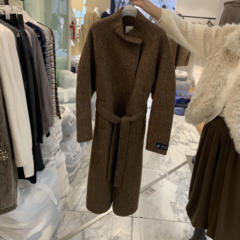 ALMOND東大門代購女裝新品推薦時尚中長款大衣含腰帶手工ALMOND中長款大衣圖色2