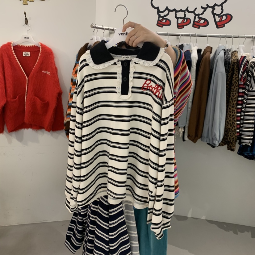 VENTI東大門實拍女裝新款時尚真品人氣熱賣休閑推薦衛衣條紋VENTI衛衣圖色1