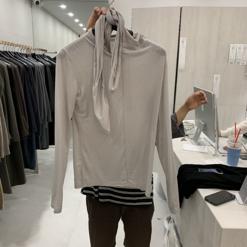 ETTER-B韓國代購女士新品真品休閑熱賣時尚人氣長袖T恤圍巾ETTER-B長袖T恤圖色3淺灰