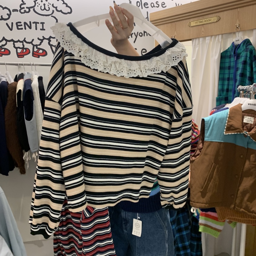 VENTI東大門代購女裝新品時尚休閑推薦真品熱賣長袖T恤露肩VENTI長袖T恤