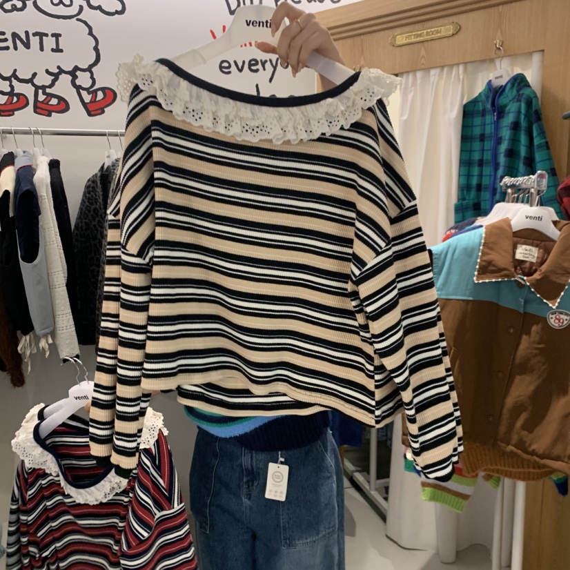 VENTI東大門代購女裝新品時尚休閑推薦真品熱賣長袖T恤露肩VENTI長袖T恤圖色1