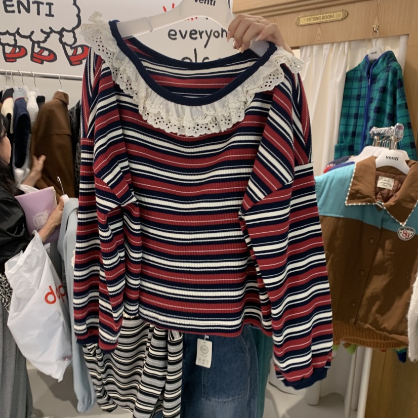 VENTI東大門代購女裝新品時尚休閑推薦真品熱賣長袖T恤露肩VENTI長袖T恤圖色2