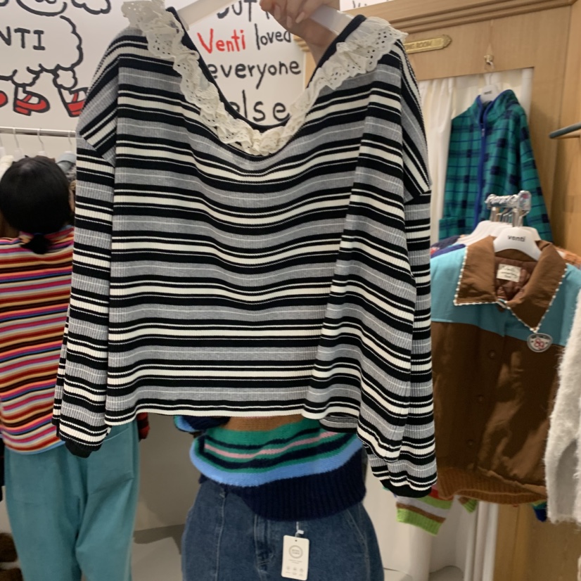 VENTI東大門代購女裝新品時尚休閑推薦真品熱賣長袖T恤露肩VENTI長袖T恤圖色3